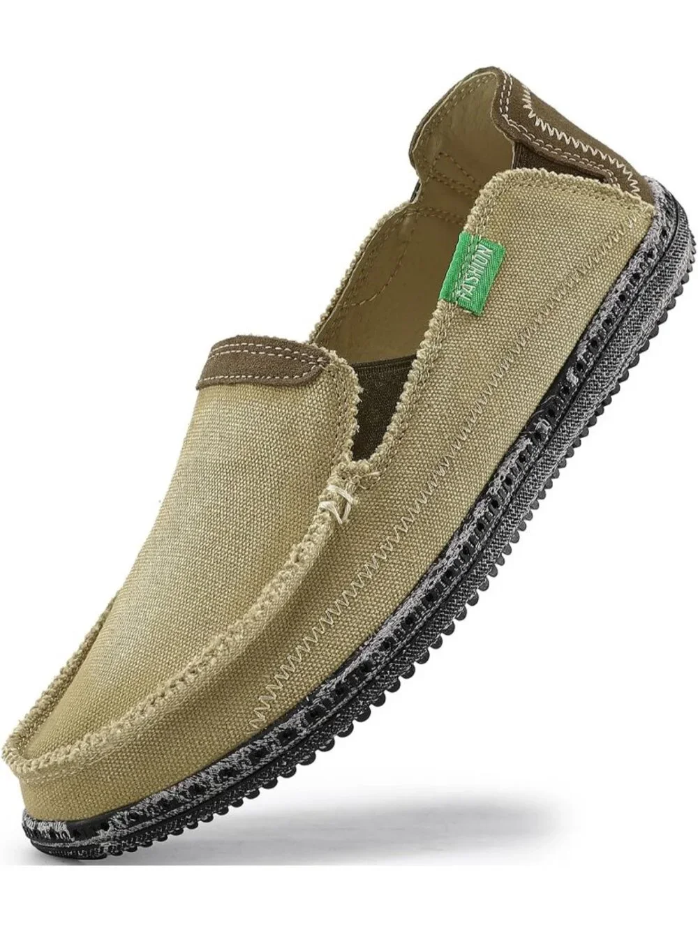VILOCY Men's Tan Rubber Canvas Slip On Loafers Drop Vintage Flat Casual Shoes